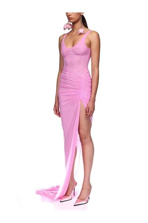 Asymmetric Ruched Mesh Gown DAVID KOMA | SS25DK02DLPINK